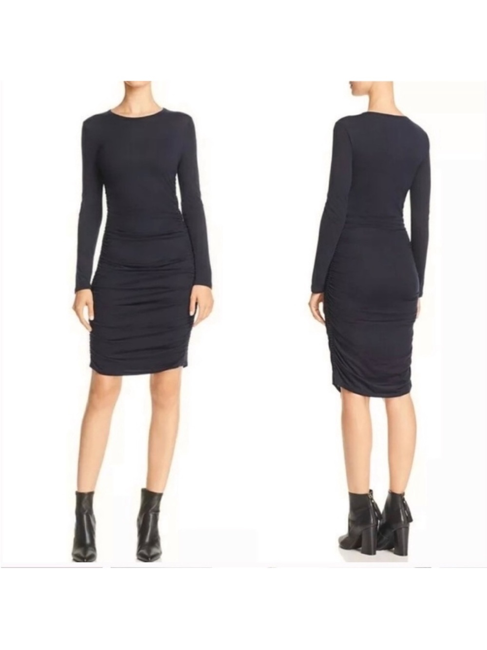Theory Black Long-Sleeve Ruched Mini Dress